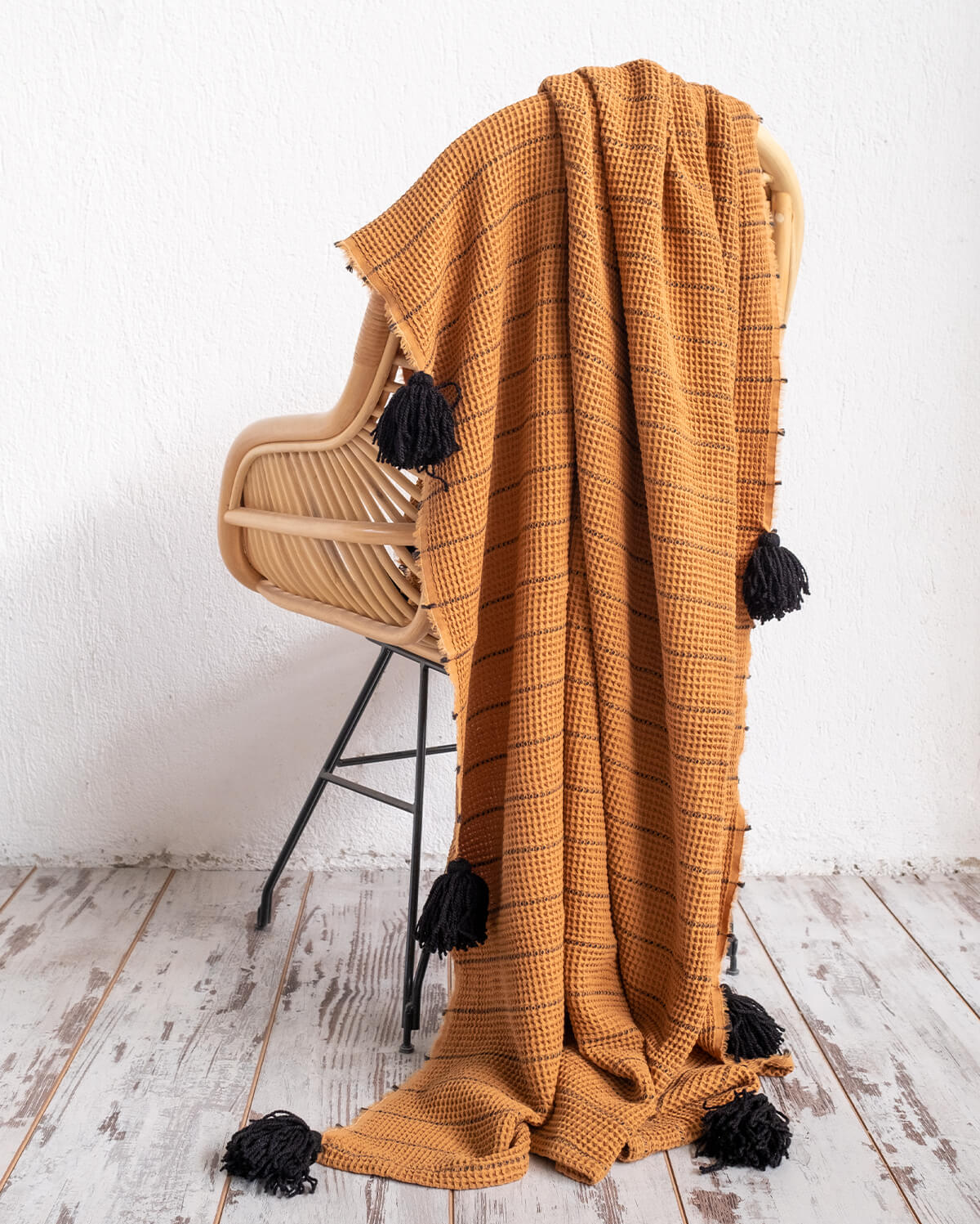 Buhur Cotton Throw - Camel & Black