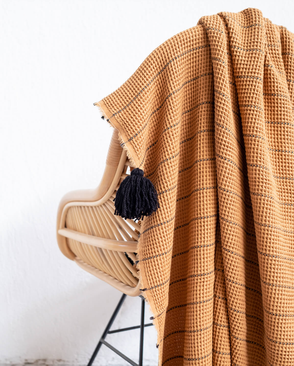 Buhur Cotton Throw - Camel & Black
