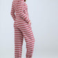 Cross Front Long Sleeve Striped Pyjama Set Red Grey