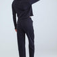 Long Sleeve Crew Neck Pyjama Set - Navy Blue