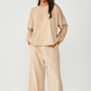 Long Sleeve Velvet Pyjama Set - Beige