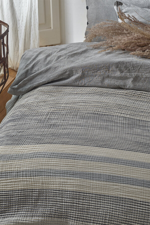 Mollis Muslin Cotton Blanket - Grey Striped